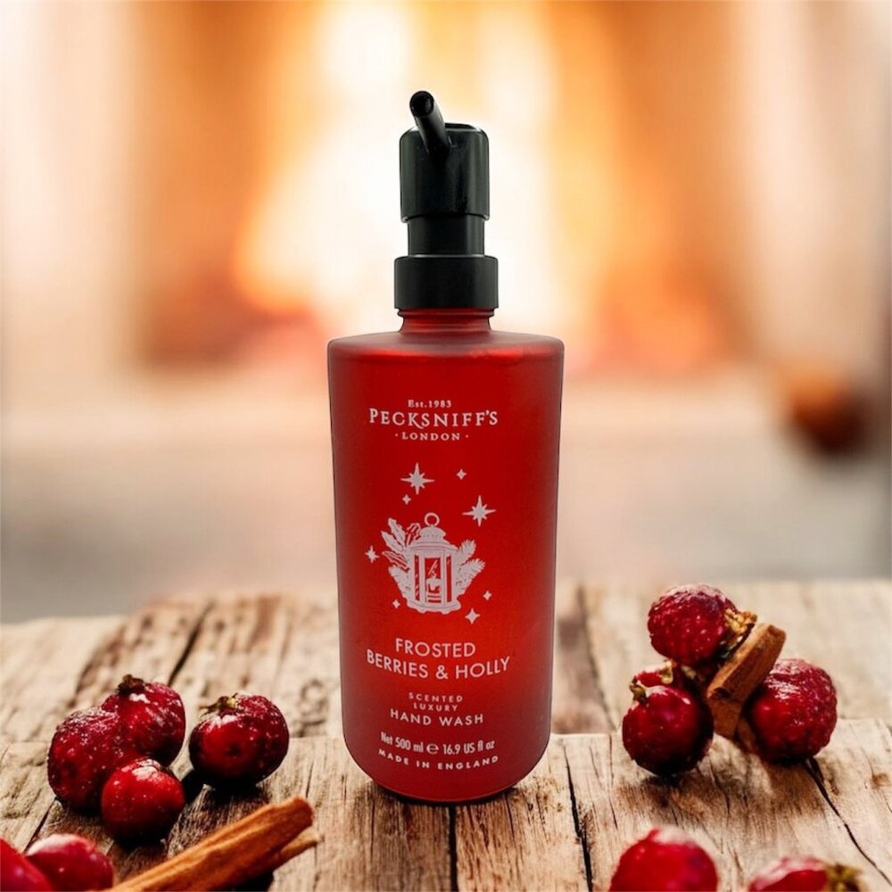 NEW Pecksniffs, Frosted Berries & Holly Frost Glass Bottle Hand Wash, 16.9 fl oz